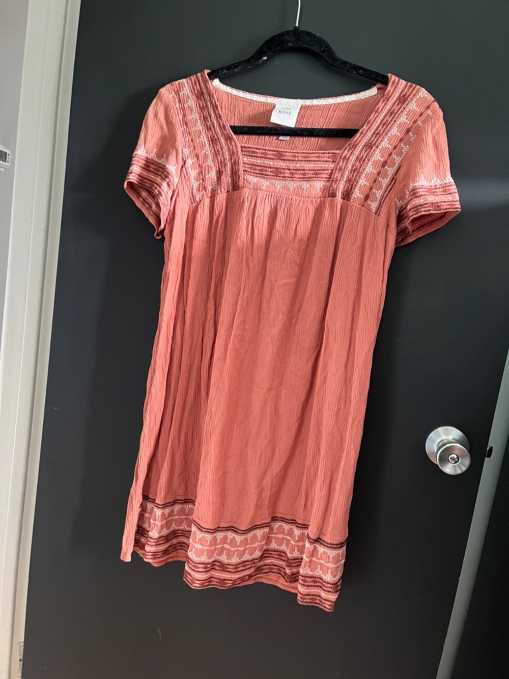Knox Rose Coral Embroidered Square-Neck Mini Dress